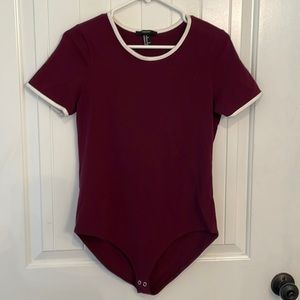 Forever 21 bodysuit basic Maroon white trimmed full bottom t shirt